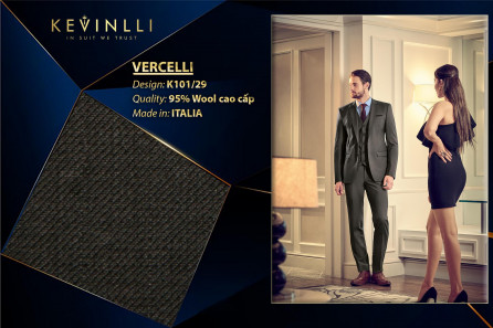 K101/29 Vercelli CVM - Vải Suit 95% Wool - Đen Xám Trơn